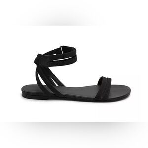 Rebecca Allen Citrine Black The Flat Two Strap Sandals Size 6 New